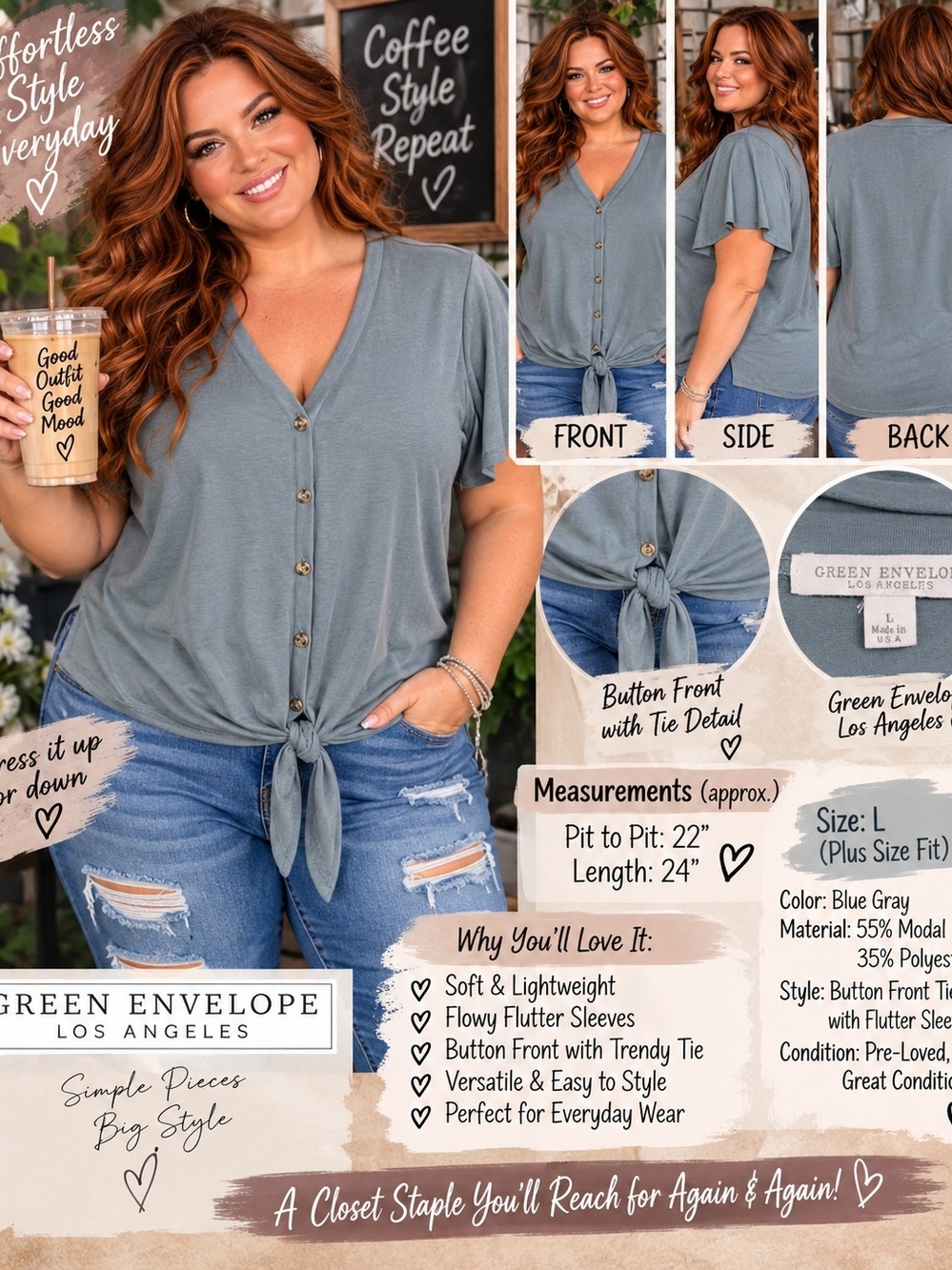 P178 🩶 Tie It Together Button-Front Top 🩶